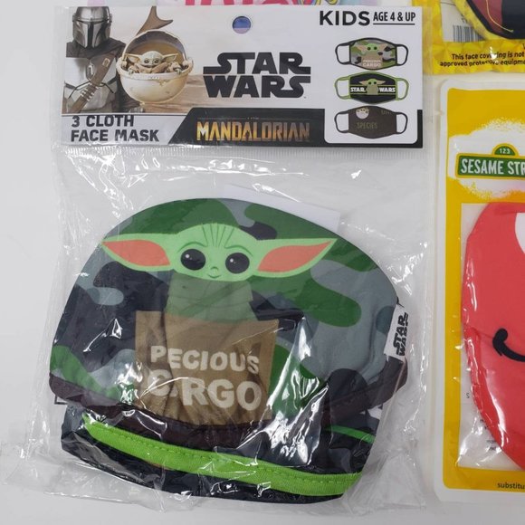 6 Cloth Reusable Mask Face Coverings for Kids - Star Wars (3pk) , Elmo, Spongebo - Picture 6 of 7